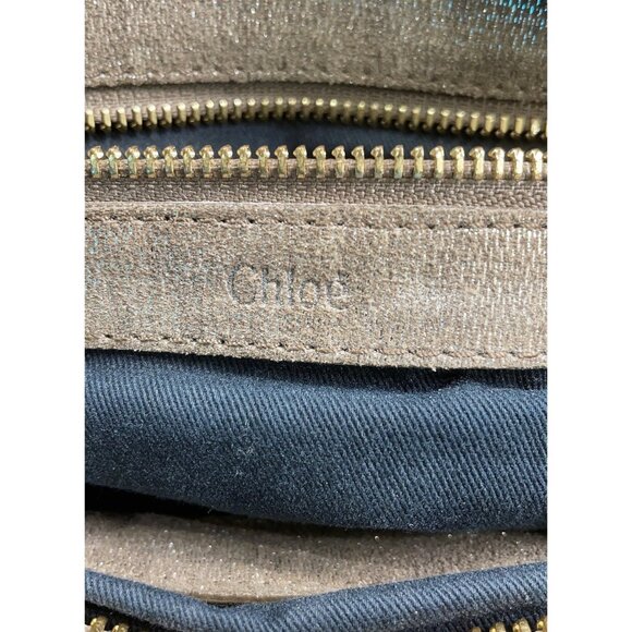 Vintage Chloé Shimmer Suede Satchel Handbag w/Dual Handles Zip Closure Logo Y2K - Picture 14 of 16